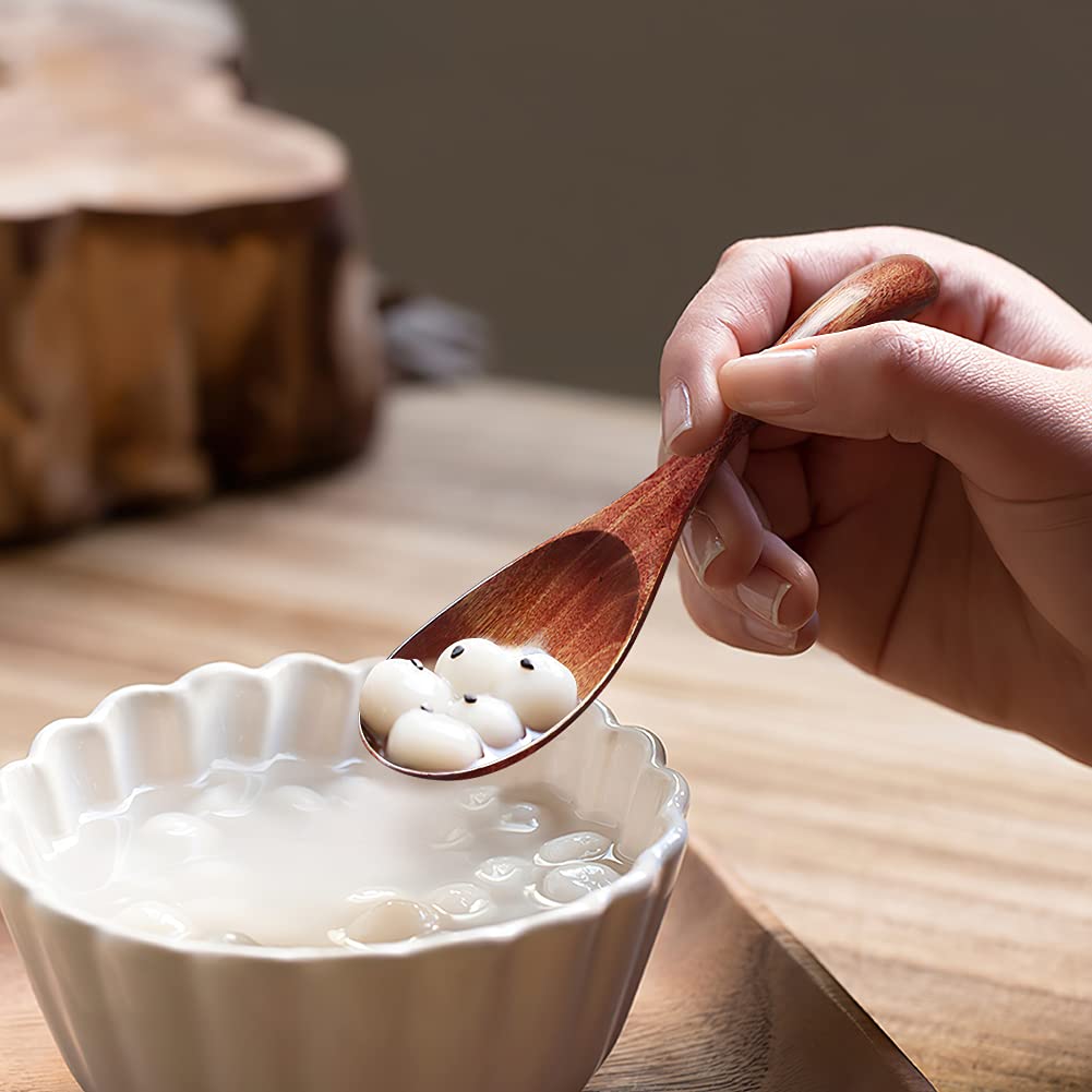 AOOSY Soup Spoons, Wooden Spoons, 4 Pieces Japanese Style LightWeight Table Spoon Kitchen Utensil for Adults