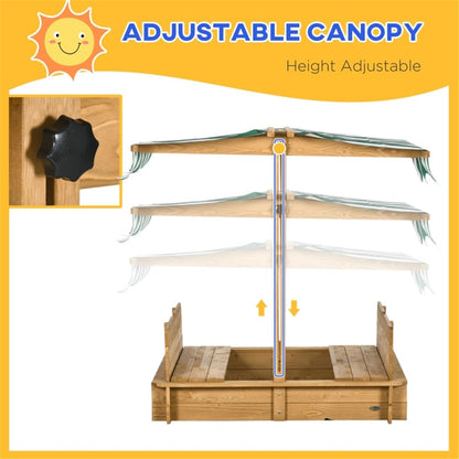 CARLIÉ Kids Wooden Sandbox with Cover for Backyard Garden,Sand Box with Adjustable Canopy,Kids Outdoor Play Equipment Sand Protection Bottom Liner