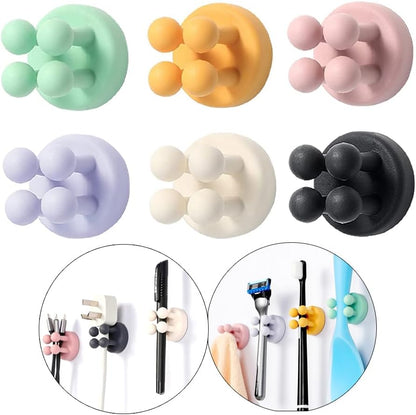 Silicone Toothbrush Holders - 6 Pcs Razor Hooks Adhesive Wall Mounted for Hanging Towel Key Plug Cable