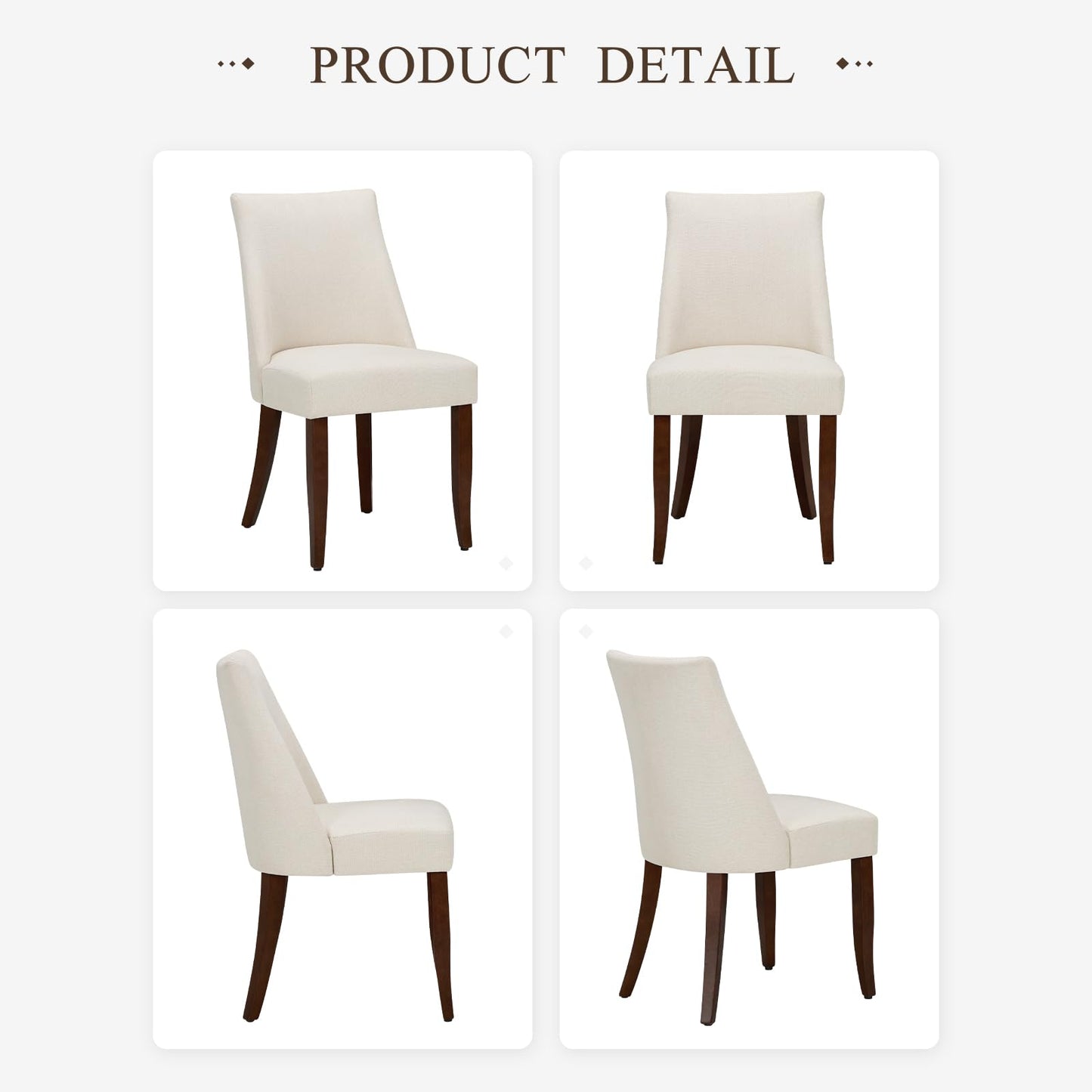 COLAMY Upholstered Dining Chairs Set of 4, Mid Century Modern Kitchen Chairs with Back, Farmhouse Fabric Side Dining Room Chairs with Wood Legs for Dining Room Restaurant, Beige
