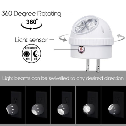 Emotionlite Plug-in Night Lights, Warm White LED Nightlight, 360° Rotation, Dusk to Dawn Sensor, Kids, Adult, Bedroom, Hallway, Bathroom,Kitchen, Stairways, Corridor, 6 Pack