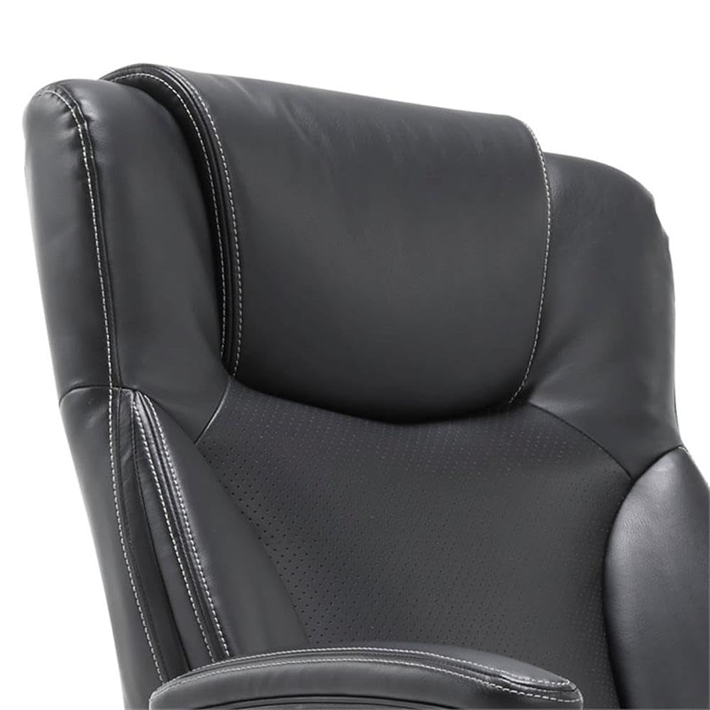 Pemberly Row Faux Leather Modern Swivel Executive Office Desk Chair, Height Adjustable Upholstered Rolling Chair for Meeting Room, Comfortable Computer Chair for Home Office and Study Room, Black