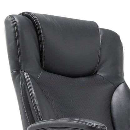 Pemberly Row Faux Leather Modern Swivel Executive Office Desk Chair, Height Adjustable Upholstered Rolling Chair for Meeting Room, Comfortable Computer Chair for Home Office and Study Room, Black