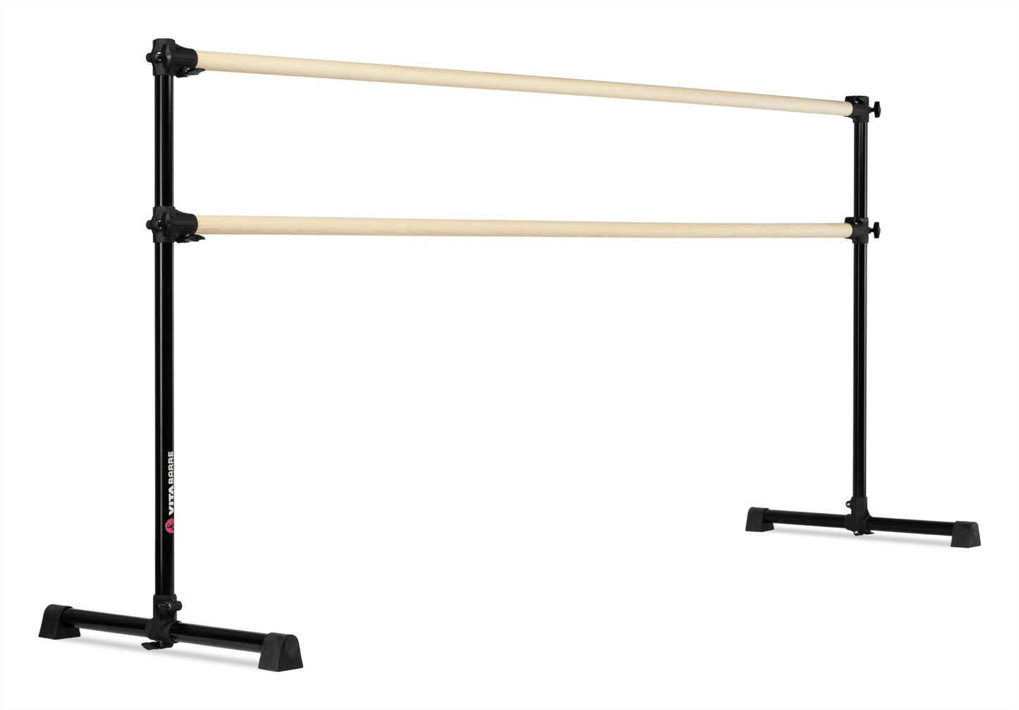 VITA Barre Portable Freestanding Double Ballet Barre, Prodigy, 8 Ft Bars, Black | Adjustable Height, USA Made, Home or Gym Exercise Equipment for Kids & Adults | Dance, Fitness, Pilates
