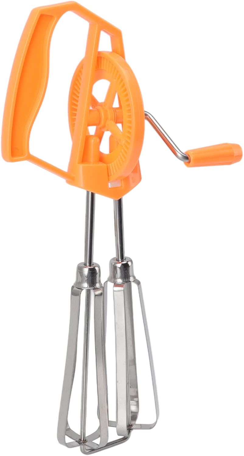 Rotary Egg Beater, Hand Crank Handheld Mixer, Stainless Steel Portable Mixer with Plastic Handle, Small Manual Hand