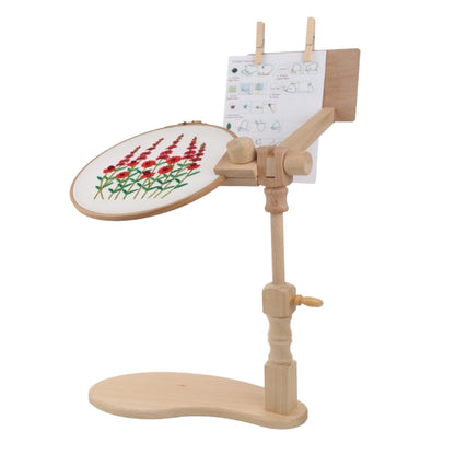 Beech Wood Embroidery Hoop Stand, Adjustable 360° Rotate Cross Stitch Needlepoint Stand Wooden Sitting Embroidery Hoop Frame
