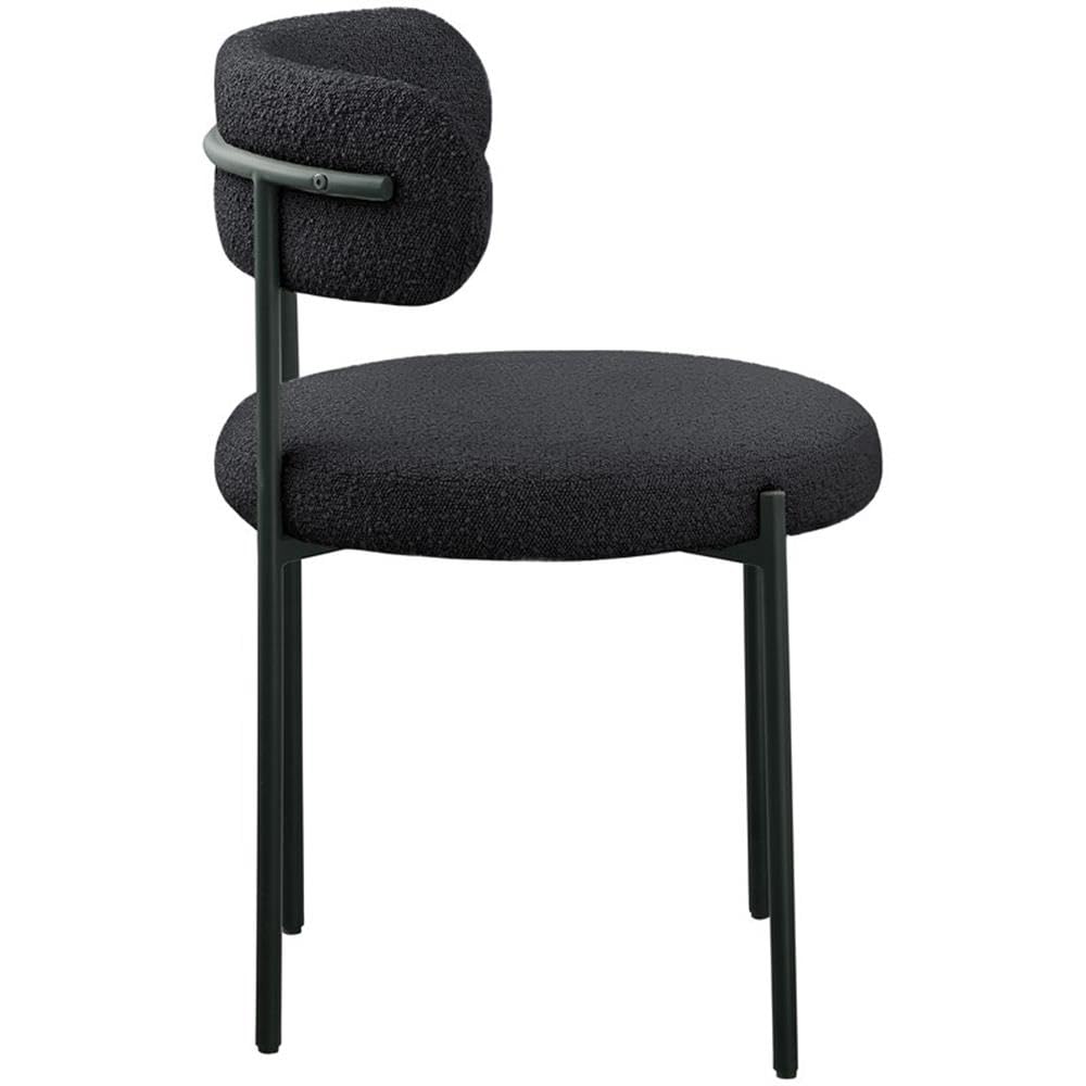 Meridian Furniture 880Black-C Beacon Collection Modern | Contemporary Boucle Fabric Upholstered Dining Chair with Matte Black Metal Frame, 22" W x 21" D x 30" H, Black, Set of 2