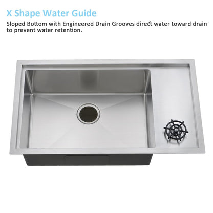 33 Inch Undermount Kitchen Sink with Glass Rinser -Bokaiya 33x19 Stainless Steel Kitchen Sinks Undermount Workstation Sink 16 Gauge Multifunctional Single Bowl Deep Kitchen Sink with Cutting Board