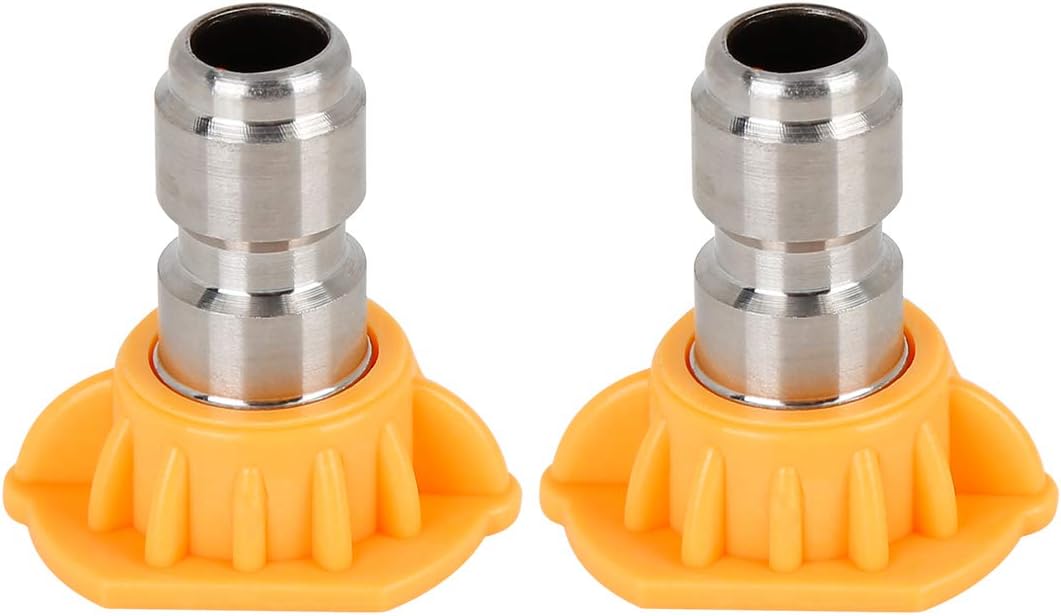 X AUTOHAUX 2pcs 15 Degrees Pressure Washer Spray Nozzle Tip, 0.05'' Quick Connector High Pressure Nozzle Yellow for Car