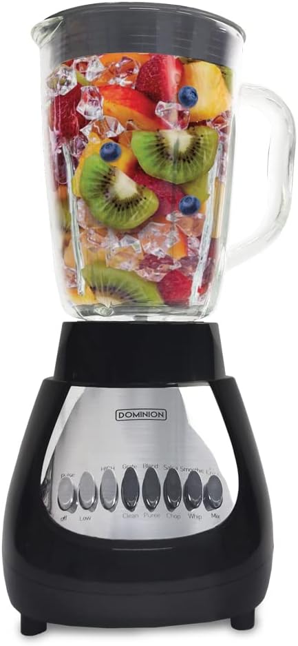 Dominion D4002BG Countertop Blender, 5-Cup Glass Jar (42oz), 10-Speed Settings, Pulse Function, Sharp Stainless Steel