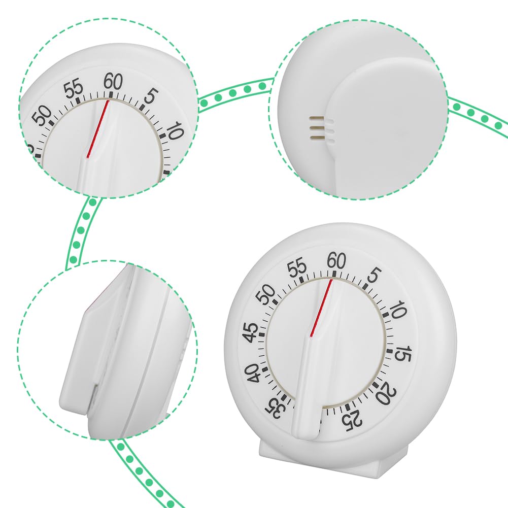 Lwuey Kitchen Timer Manual, 60 Minutes Round Shape Timer Cooking Ring Mechanical Counter Alarm Clock Wind Up Timers Home Egg Baking Steaming Visual Countdown Teacher Exercising Meeting White