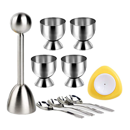 10 Pcs Egg Cups for Soft Boiled Eggs, Jawbush Egg Cracker Topper Set for Raw Hard Boiled Eggs, 4X Egg Spoons, 4X Egg Cups, 1x Magnet Egg Piercer, 1x Stainless Steel Egg Topper Egg Guillotine