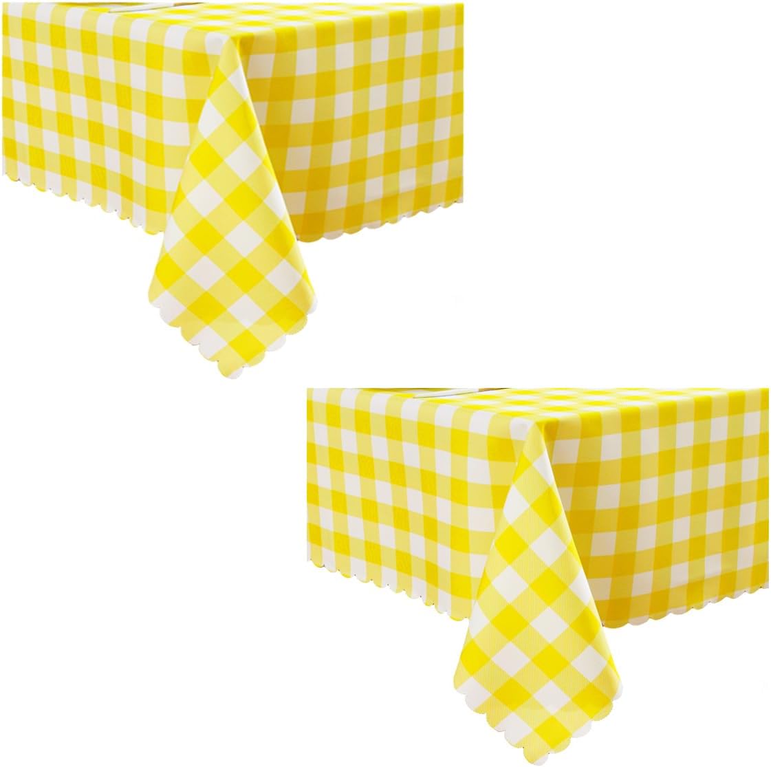 MANGATA CASA 2PCS Yellow Gingham Tablecloth, Waterproof Checkered Table Cloth for Square Tables, Light Yellow 52x52in