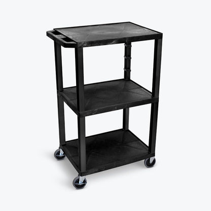 Luxor UCPL1 42"H 3-Shelf Utility Cart - Black