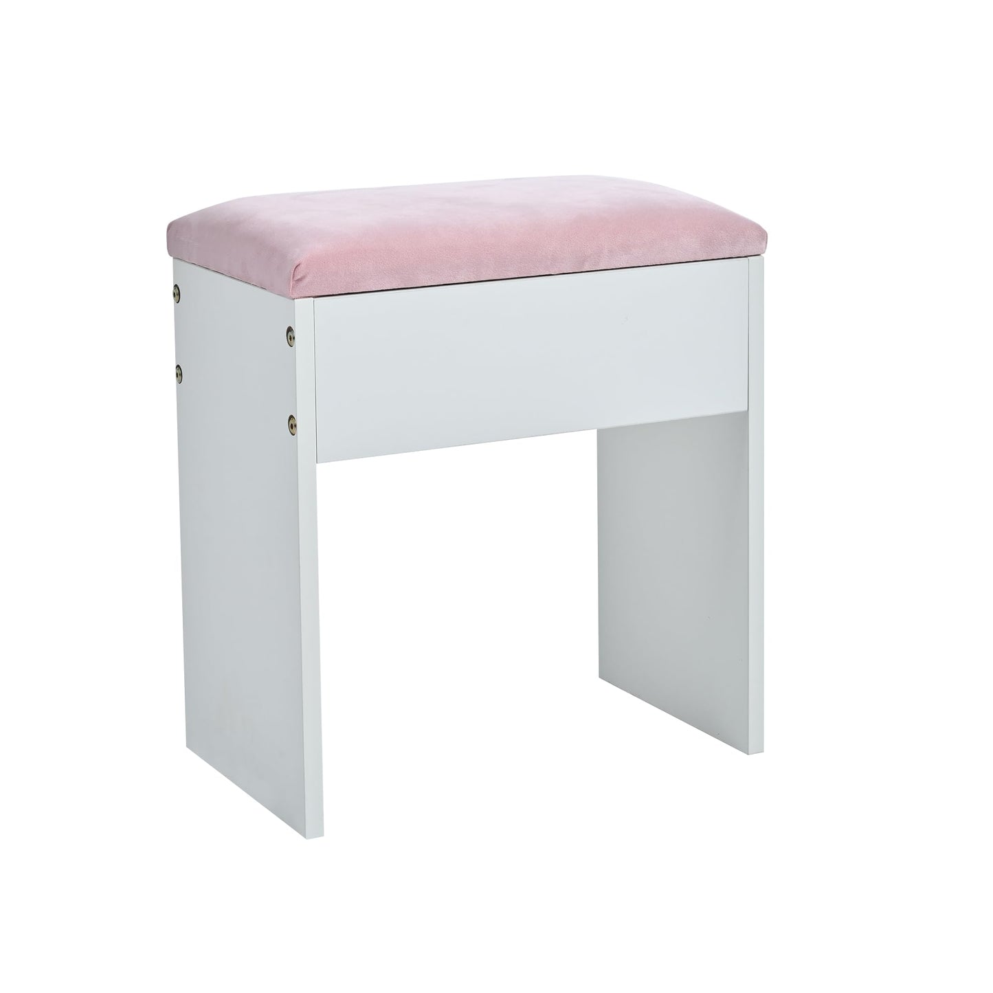 Merax Vanity Desk with Mirror and Lights, Pink Makeup Vanity Set with 9 LED Bulbs and Power Outlet, 6 Storage Drawer & Shelves, Dressing Table Set with Pink Vanity Stool for Girls & Women