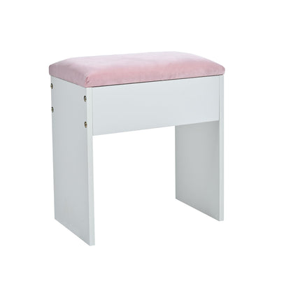 Merax Vanity Desk with Mirror and Lights, Pink Makeup Vanity Set with 9 LED Bulbs and Power Outlet, 6 Storage Drawer & Shelves, Dressing Table Set with Pink Vanity Stool for Girls & Women