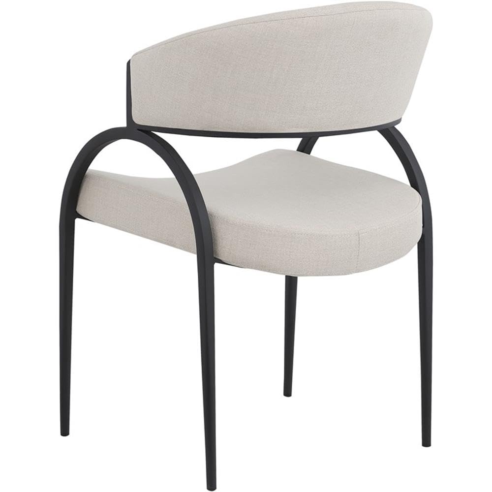 Meridian Furniture 931Beige-C Privet Collection Modern | Contemporary Dining Chair with Soft Beige Linen Textured Polyester Fabric, Matte Black Iron Frame, 20.5" W x 22.5" D x 31.5" H, Beige, Set of 2