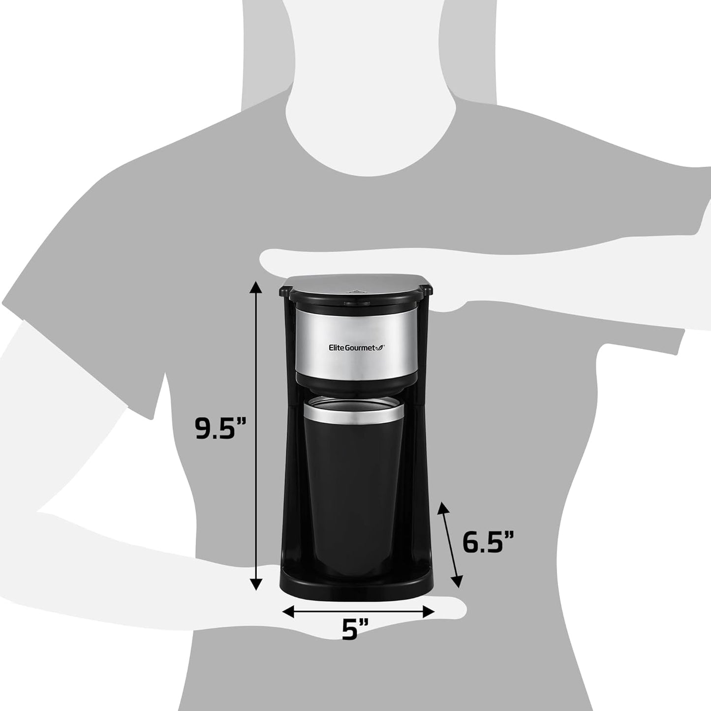 Elite Gourmet EHC112 Personal Single-Serve Coffee Maker, Includes 14Oz Stainless Steel Thermal Travel Mug