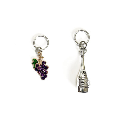 Pretty Warm Designs Wine Lover Stitch Markers with Metal Case, Set of 6 Knitting Notions and Enamel Metal Yarn Markers for Fiber Arts