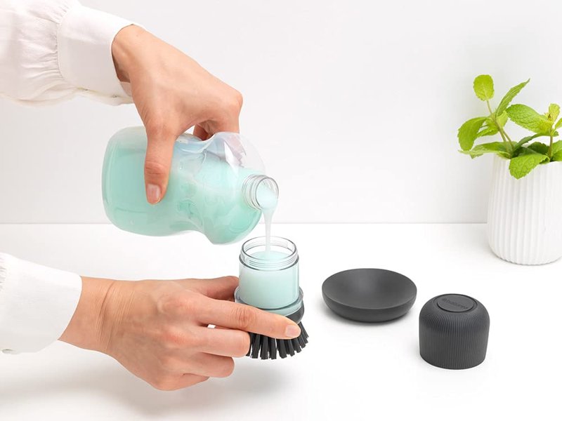 Brabantia 302626 Refillable Soap Dispensing Washing Up Scrubbing Dish Brush, One Size, Dark Gray