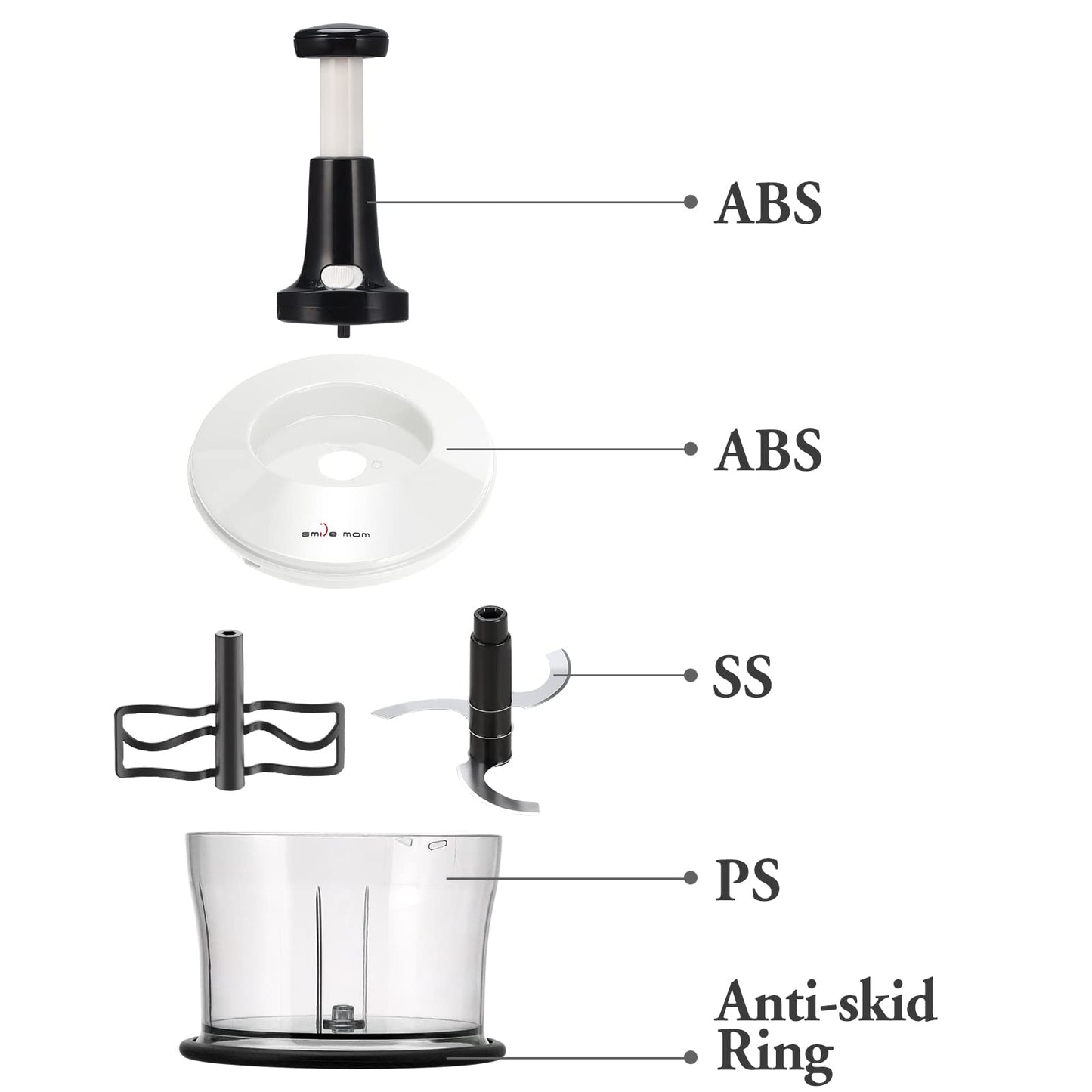 Smile mom Vegetable Chopper Food Chopper, Quick Hand Press Chopper Dicer, Pro Food Cutter, Easy to Chop Vegetables, Fruits, Herbs, Salsa, Puree, Pesto, ABS Food Grade Material 1.2L White