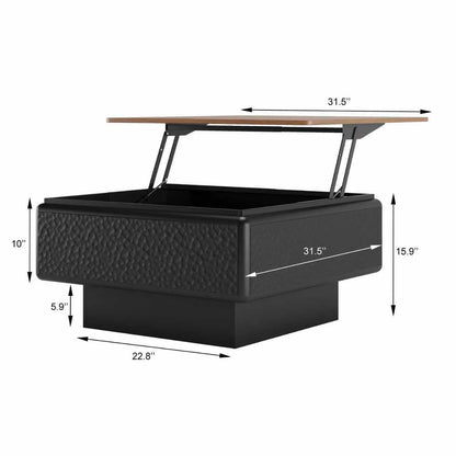 KEIKI 31" Lift-Top Coffee Table with Hidden Storage, Adjustable Height Square Coffee Table, Modern Wood Farmhouse Coffee Table for Living Room, Space-Saving, Black