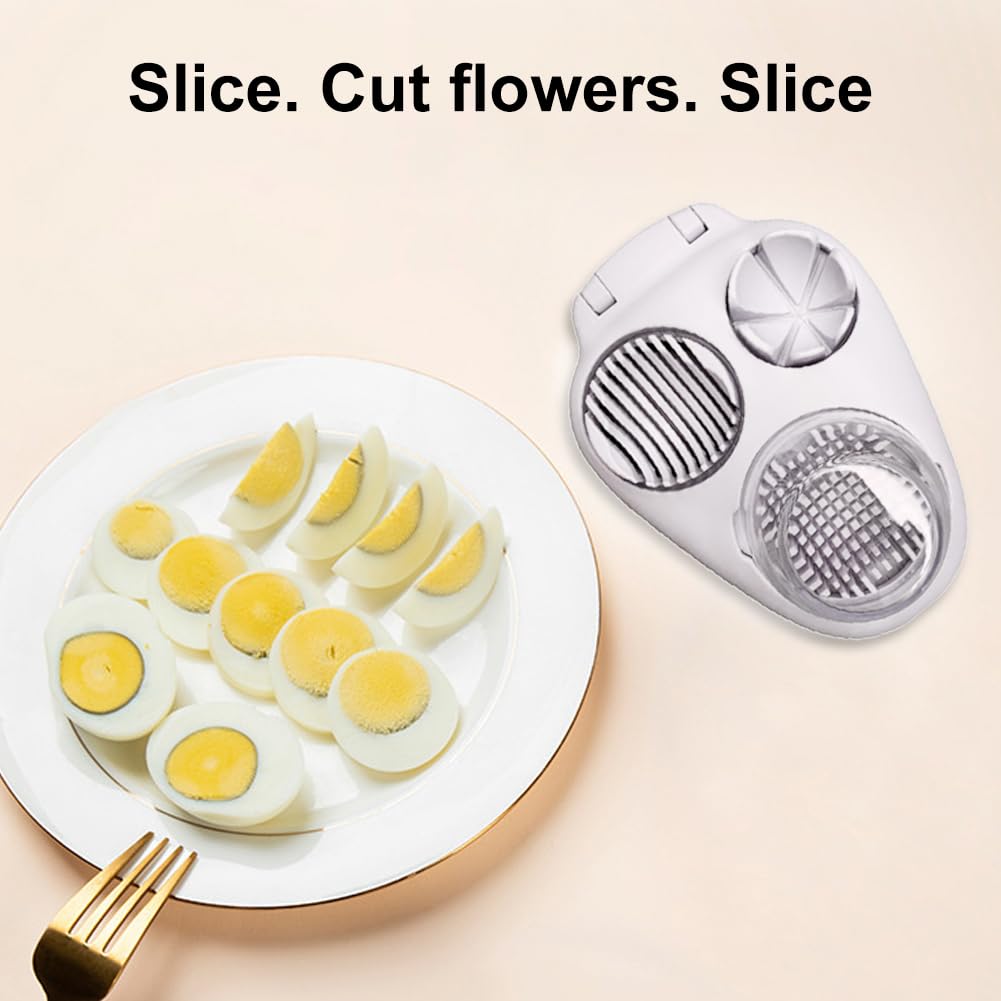 3 in 1 Boiled Egg Slicer, Manual Egg Slicer for Hard Boiled Eggs, 3 Slice Modes Chopper Cutter Stainless Steel Dicer, Kitchen Gadget for Butter Strawberry Tomato, Labor Saving