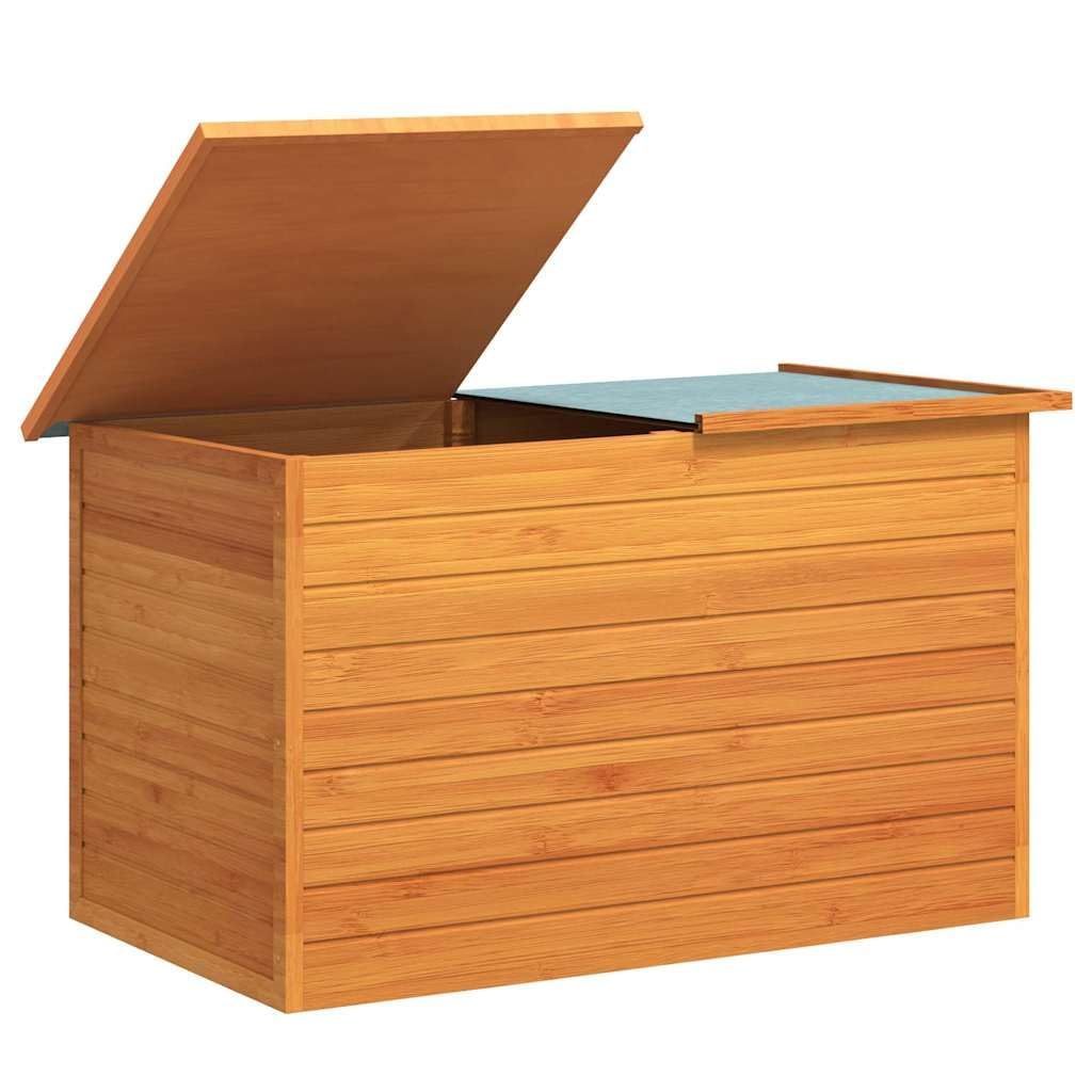 Drillkyn Brown Fir Wood Storage Box with Lid Roof Outdoor Chest for Backyard Patio Yard Storage 49.6 x 28.3 x 28.3 in Durable Outdoor Toy Bin Camping Storage Box