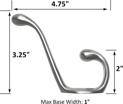 ANGSTROM 5-Pack Double Coat and Hat Hook, Wall Mounted with Screws (Brushed Nickel)