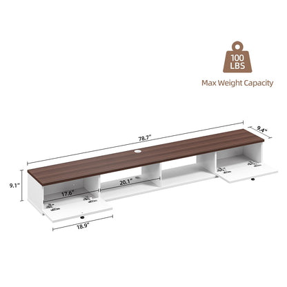 FloatiCasa Floating TV Stand,Plywood Wall Mounted Media Console with 2 Doors & Open Storage,Modern Under TV Cabinet for Living Room & Bedroom,White & Walnut, 78 inch