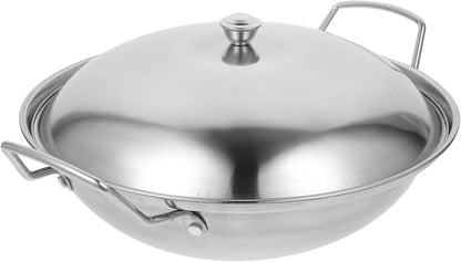 Hemoton 1 Set Stainless Steel Pot with Lid, Stockpot, Wok, Frying Pan, Kitchen Supply Dish
