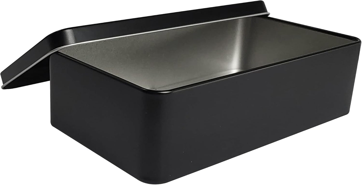 Black Metal Tin Box Lids - Large Containers for Keeping Car Keys, Cookies, Pencil Case, 8.2 x 4.7 x 2.4 inch