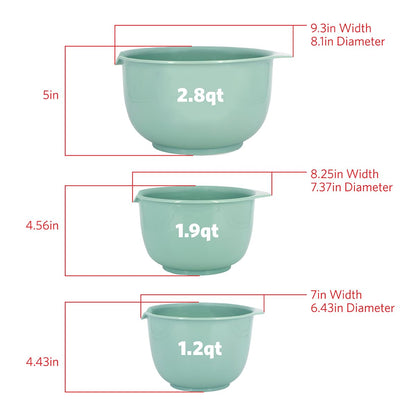 Glad Mixing Bowls with Pour Spout, Set of 3 | Nesting Design Saves Space | Non-Slip, BPA Free, Dishwasher Safe Plastic | Kitchen Cooking and Baking Supplies, Sage Green