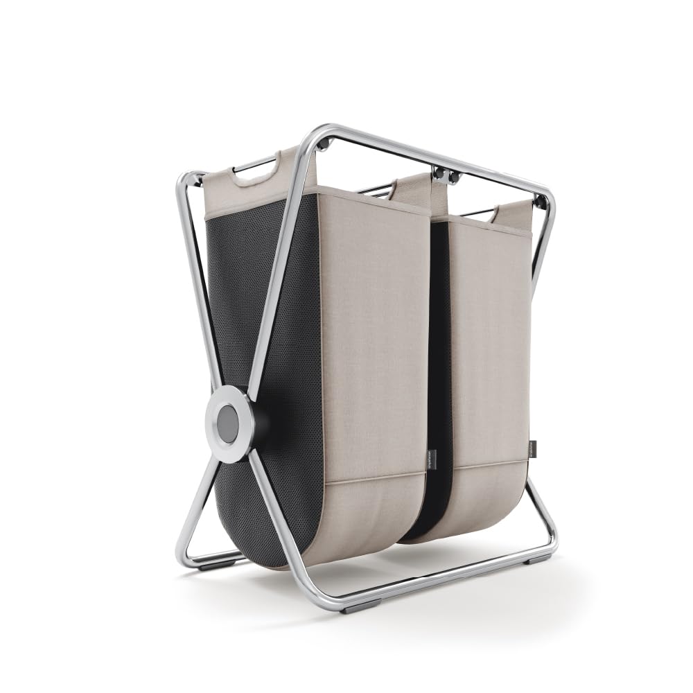 simplehuman X-Frame Hamper, Double Compartment Laundry Hamper for Bedroom Bathroom, Heavy-Gauge Steel Frame, Stain & Odor Resistant Machine Washable Bags, Easy Carry Steel Handles, Chrome
