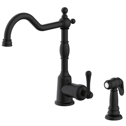 Gerber Opulence Black Kitchen Faucet with Side Spray - Farmhouse Style, Single Handle, Heavy-Duty Brass Construction, 2-Hole Installation in Satin Black, D401157BS