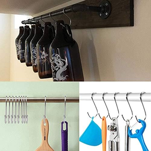 MroMax Stainless Steel S Hooks, 125mm/4.92" Silver S Shaped Hook Hangers for Kitchen, Bathroom, Bedroom, Storage Room,