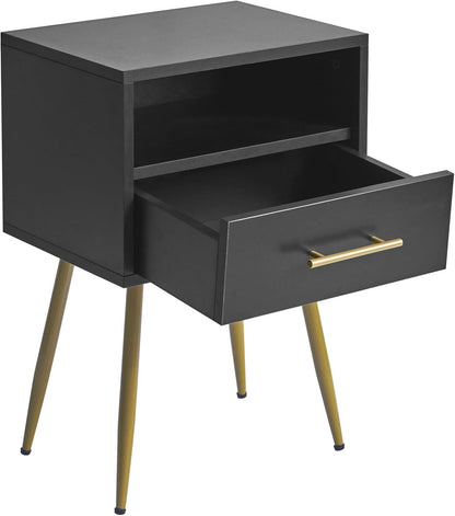 UWNS004B IBUYKE Nightstand, Mid Century Modern Night Stand, Bedside Table with Drawers and Open Storage Shelf, End Side