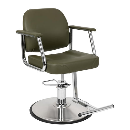 Minerva Beauty Zaria Wide Salon Styling Chair, Round Chrome 360° Swivel Hydraulic (Olive Green)