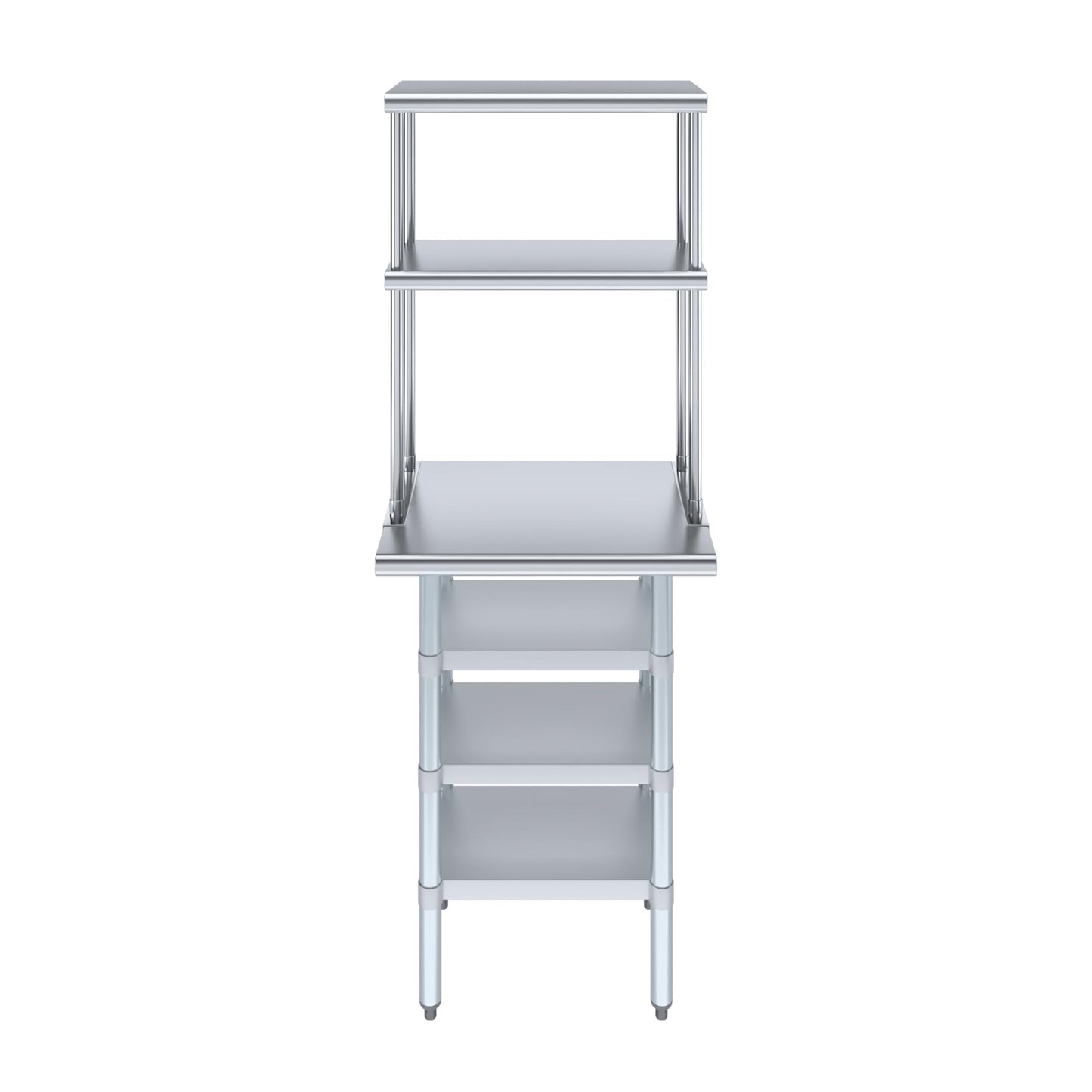 Amgood 18" x 24" Stainless Steel Work Table with 3 Shelves and 12" Wide Double Tier Overshelf | Metal Kitchen Prep Table & Shelving Combo | NSF