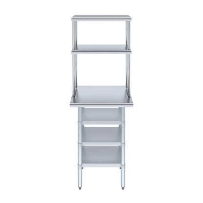 Amgood 18" x 24" Stainless Steel Work Table with 3 Shelves and 12" Wide Double Tier Overshelf | Metal Kitchen Prep Table & Shelving Combo | NSF