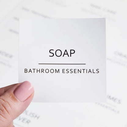 Talented Kitchen Minimalist Bathroom Labels for Organizing - 174 Labels, 2.5" x 2.5" & 2.5" x 0.75", Black on White - Stickers for Jars & Bottles - Water-Resistant for Medicine Cabinet