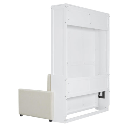 Ball & Cast Murphy Bed Full Size Wall Bed with Sofa,can be Folded,Multifunctional Wood Hideaway Cabinet Bed Frame,Slat Support,Save Space,for Apartment,Guest Room,White
