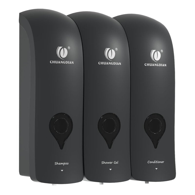 CCITOW Shampoo Conditioner Body Wash Dispenser, Wall-Mounted Bathroom Soap Dispenser Set of 3 (Black), Refillable Shower Soap Shampoo Dispenser for Bathroom,Kitchen,Hotel and Airbnb