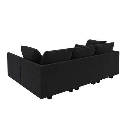 HONBAY Modular Sectional Couch Velvet Sleeper Sofa with Storage Seat Sectional Couches for Living Room,Black