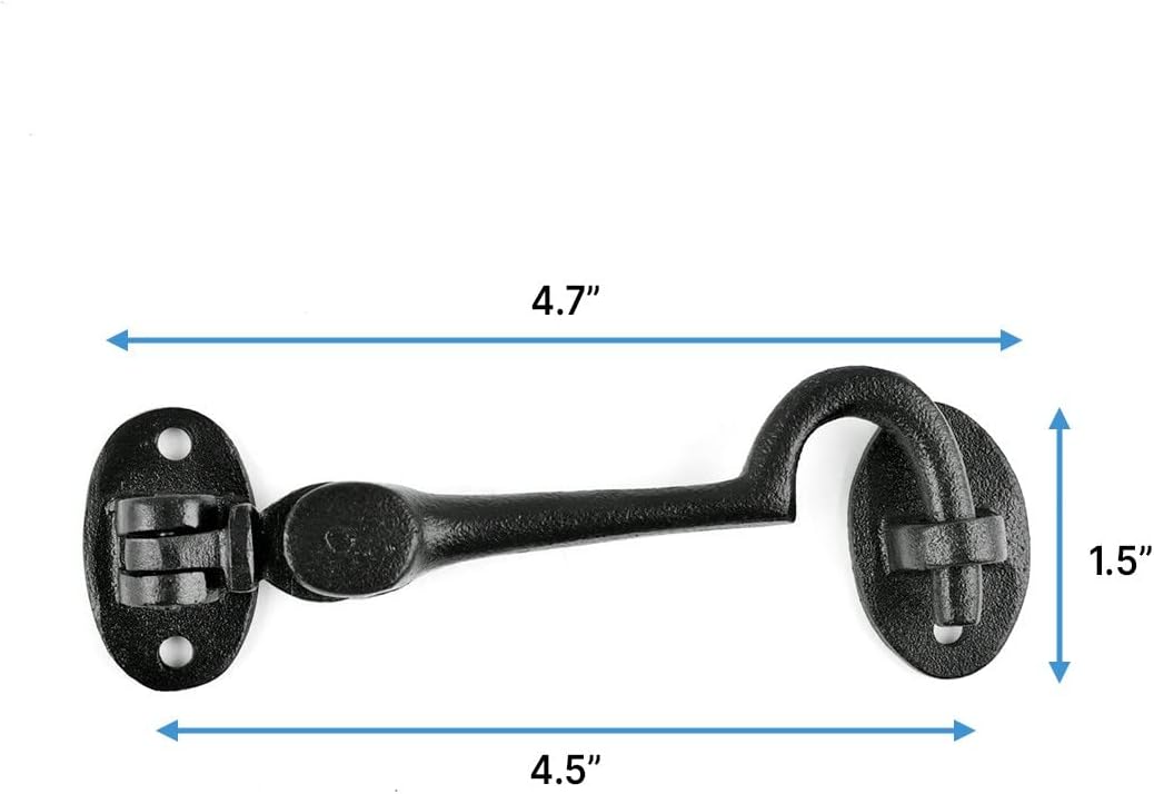 Renovators Supply Manufacturing Door Latch Lock, 4.5 in. Black Wrought Iron Swivel Hook and Eye Latch