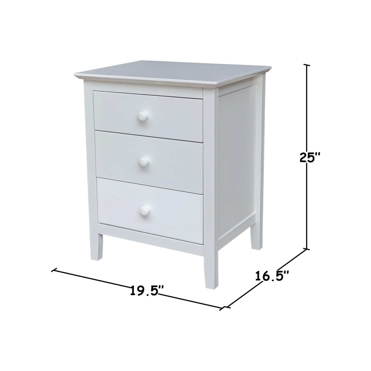 International Concepts Solid Wood Bedroom Nightstand with 3 Drawers in White