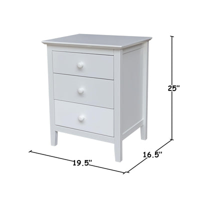 International Concepts Solid Wood Bedroom Nightstand with 3 Drawers in White