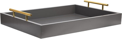 16"x12" Decorative Coffee Table Ottoman Trays Modern Wood Elegant Rectangle Glossy Shagreen Serving Trays with Gold