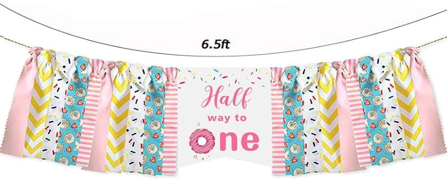 Mccalwell 1/2 Donut Half Birthday Highchair Banner Decorations, 'Half Way to One' Highchair Banner for Boy's Year