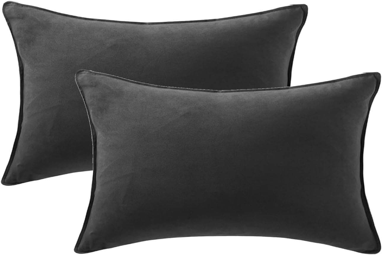 Fancy Homi 2 Packs 14x24 Inch 35x60 cm Black Long Lumbar Decorative Throw Pillow Covers for Living Room Couch Bed Sofa